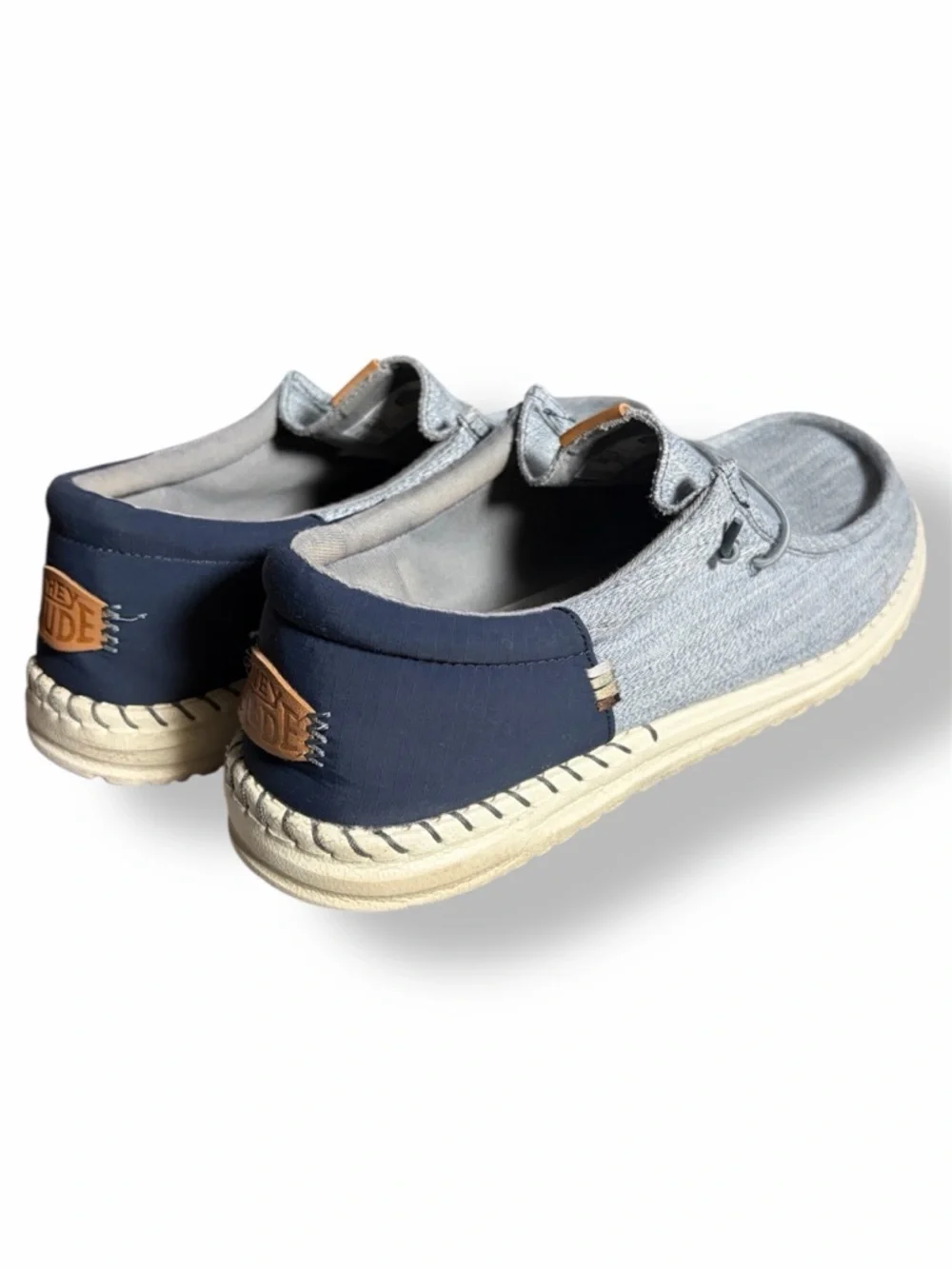 HEY DUDE Men's Wally Funk Navy Blue Jean Denim Look Slip On Sneakers 13